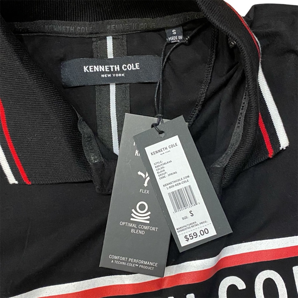 Kenneth Cole Typography Printed Polo Collar Slim Fit Cotton TShirt Men’s Size SM - Picture 9 of 11